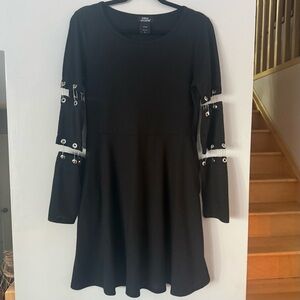 Social Collision Black Grommet Safety Pin Skater Dress